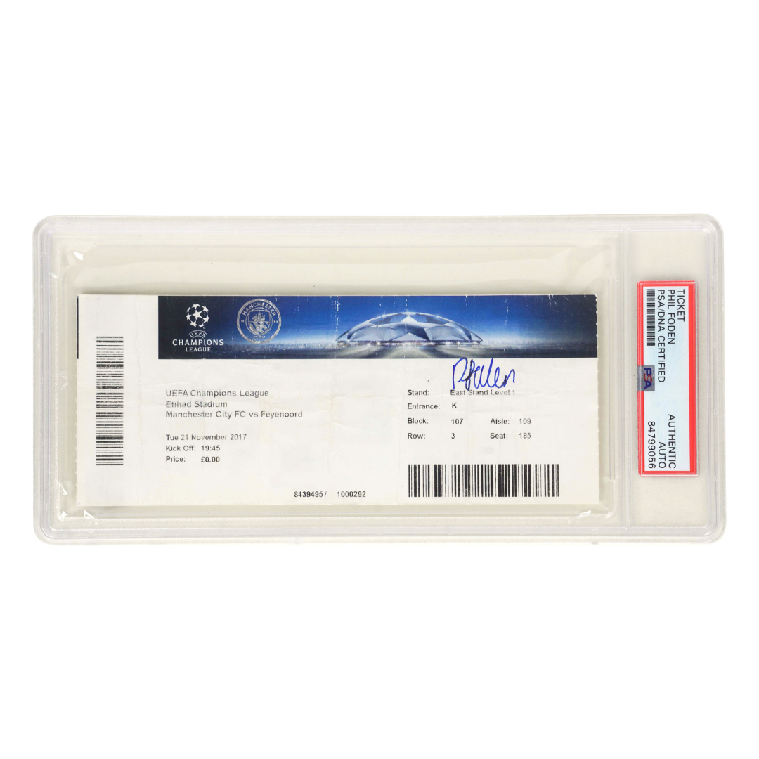 Phil Foden Signed 2017 Champions League Pro Debut Match Ticket – PSA Authentic